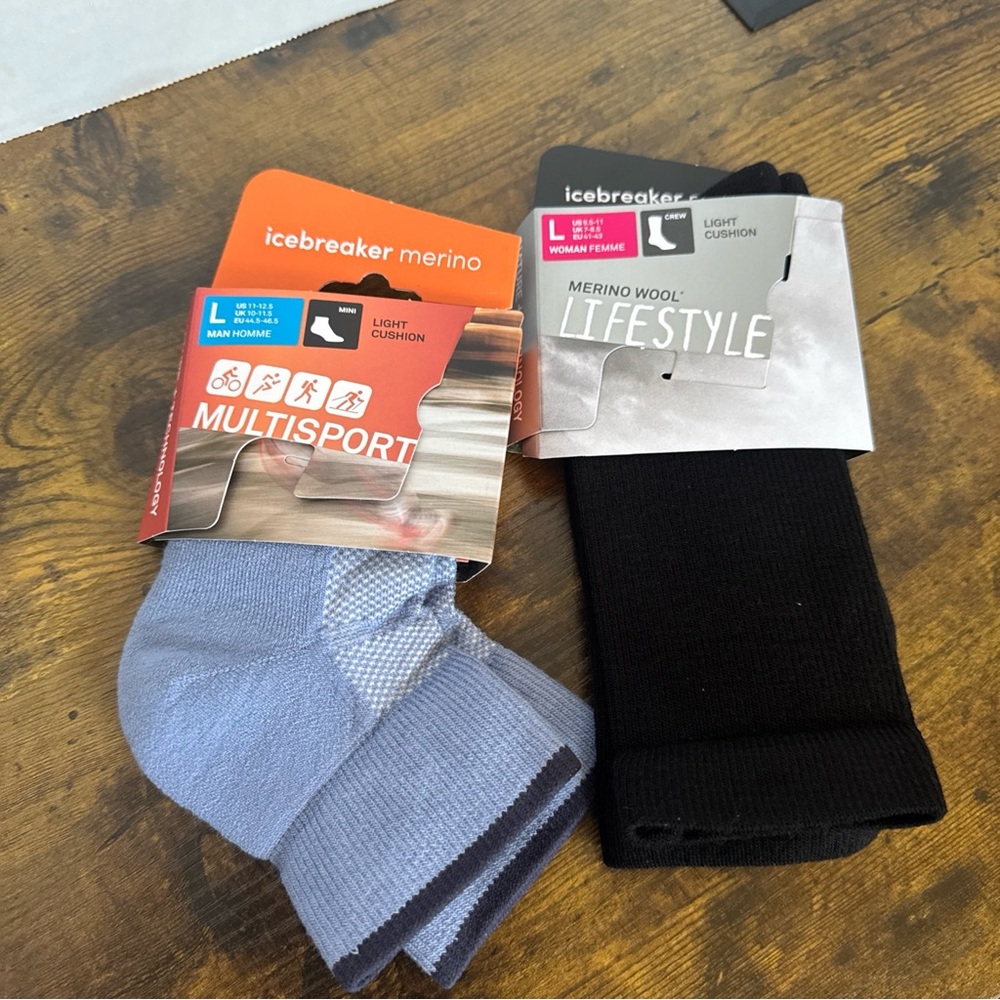 Icebreaker Men's Multisport Lifestyle Merino Socks Large Ankle Crew Bundle x 2